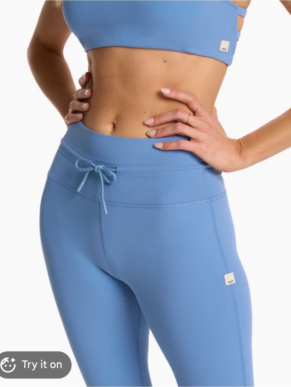 Vuori Dusty Blue High-Rise Leggings with Drawstring